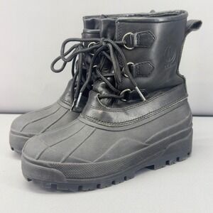 L.L.Bean Kids Black Waterproof Winter Boots Lace Up Size 4 (Missing Inserts)